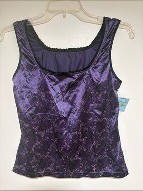 NWT- new Purple Floral NylonTank Top with Black Trim